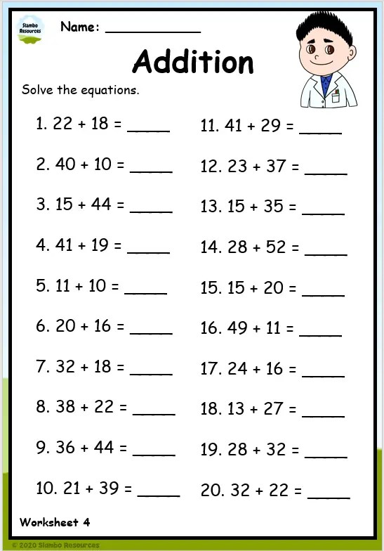worksheet for maths grade 2