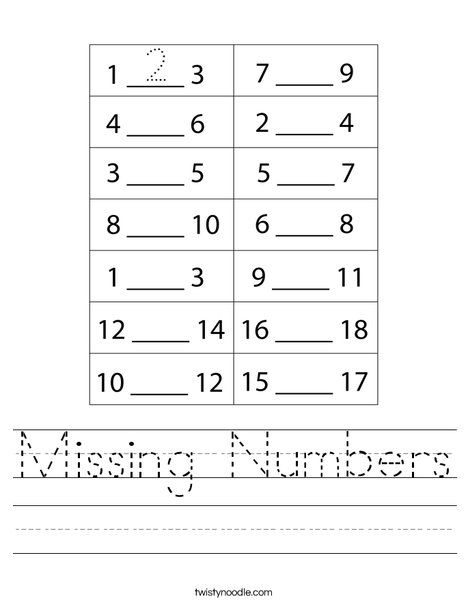 Missing Numbers Worksheet - Twisty Noodle