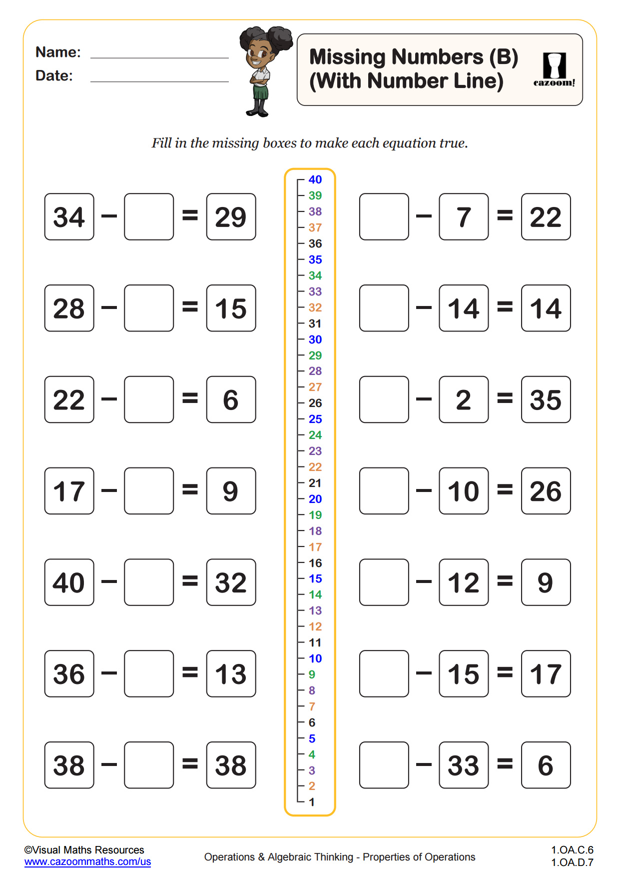 Missing Numbers (A) (With a Number Line) | Fun and Engaging 1st ...