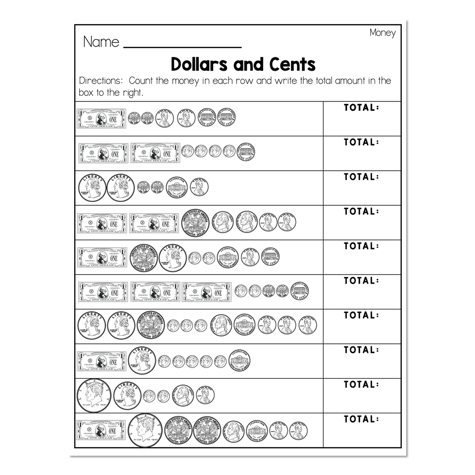 2nd Grade Math Worksheets - Money - Counting Money - Dollars and ...