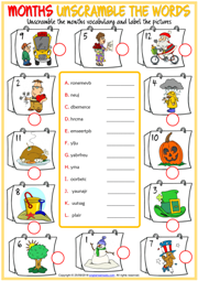 Months ESL Vocabulary Worksheets