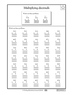 Multiplying decimals #2 | 5th grade Math Worksheet | GreatSchools