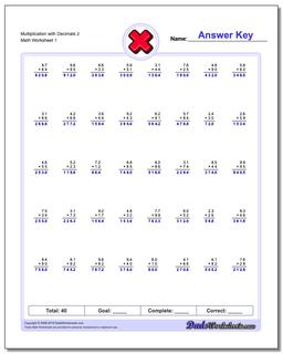 Multiplication Worksheets: Multiplication with Decimals