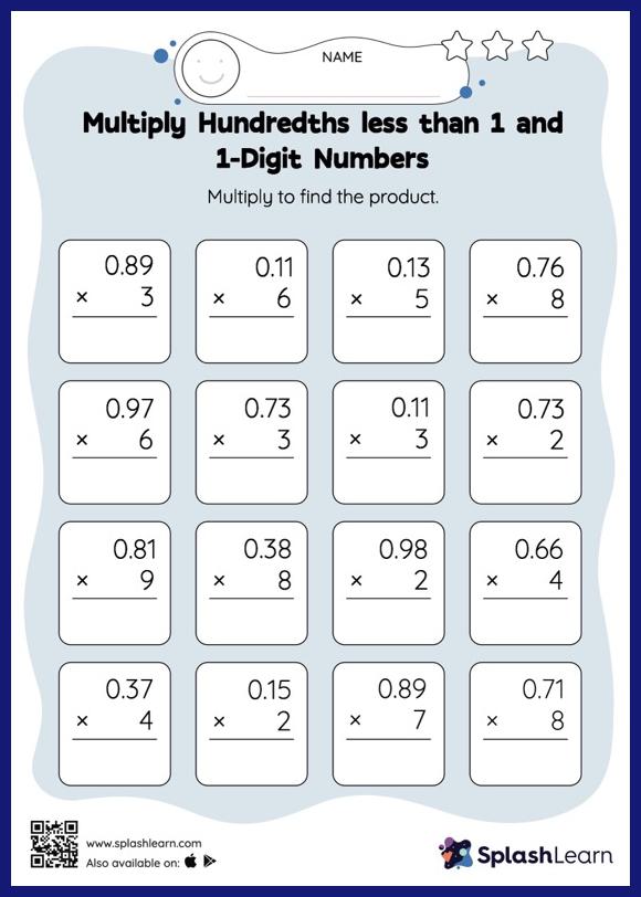 Multiply Hundredths less than 1 and 1-Digit Numbers: Vertical ...