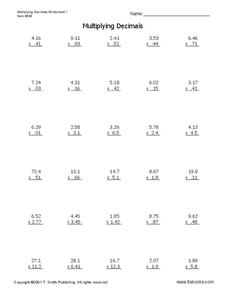 Multiply Decimals Worksheet for 5th - 8th Grade | Lesson Planet
