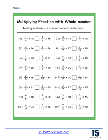 Multiplying Fractions with Whole Numbers Worksheets - 15 ...