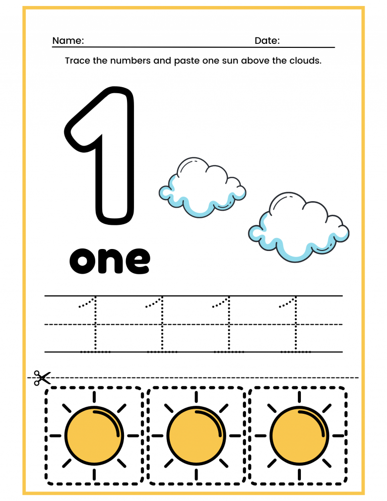 Free Kindergarten Number 1 Worksheets Printable PDF