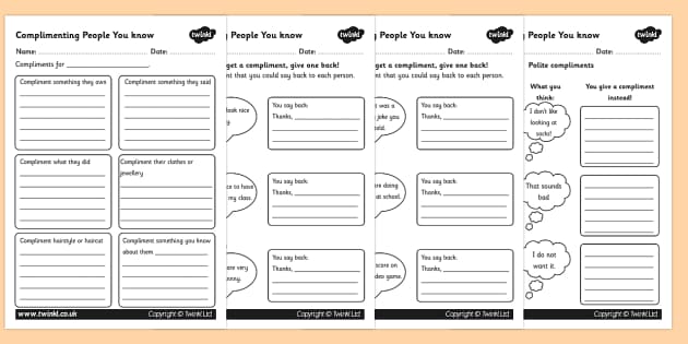 How to compliment People Worksheets (teacher made) 