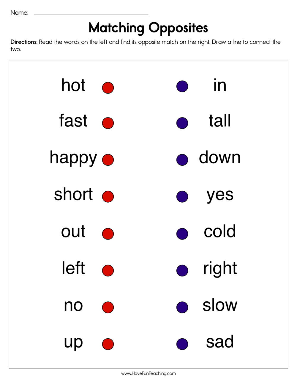 Matching Opposites Worksheet  