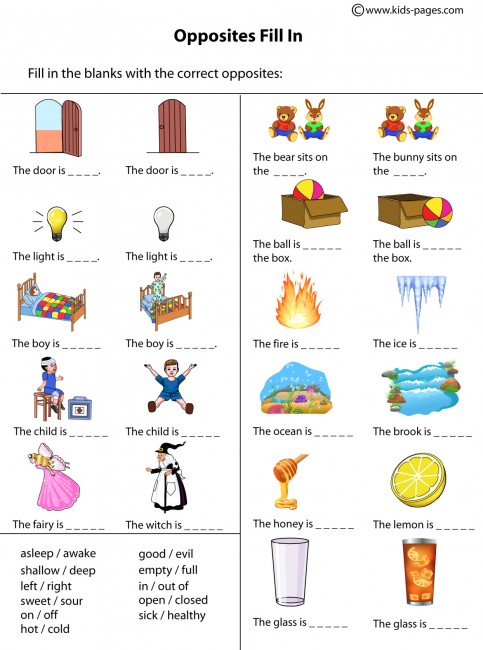 Opposites Fill In worksheet