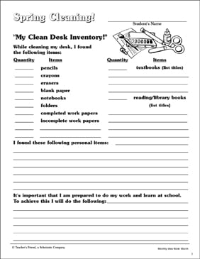 Spring Cleaning! Student Reference Page (Organization) | Printable ...