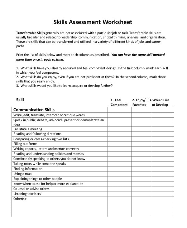 worksheet for organizational skills