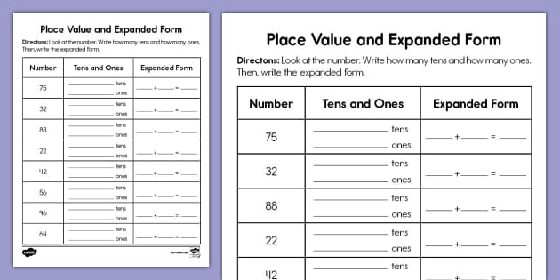 First Grade Place Value and Expanded Form Activity - Twinkl