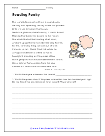 Poetry Worksheets