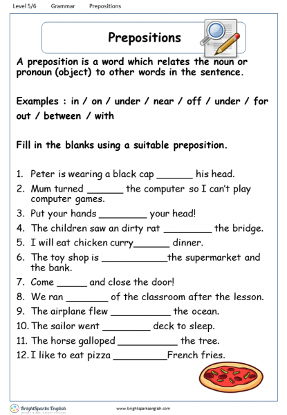Prepositions Worksheet - English Treasure Trove