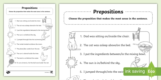 Choose the Prepositions Worksheet (teacher made) - Twinkl