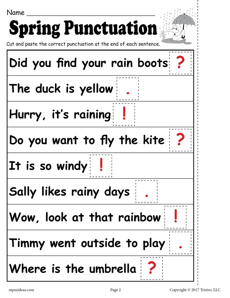 Printable Spring Punctuation Worksheet!