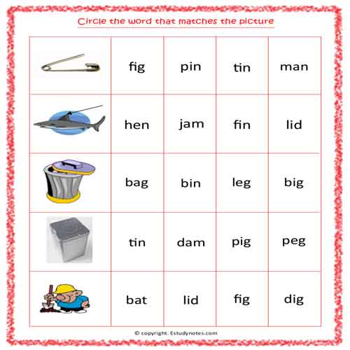 English Vowel i CIRCLE THE CORRECT SPELLING 1 Kindergarten 2