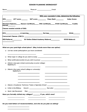worksheet for senior