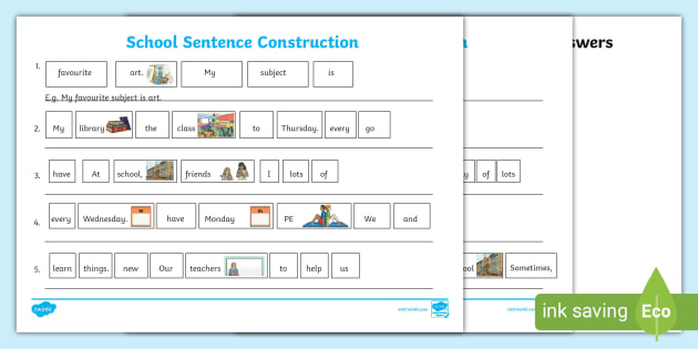 worksheet for sentence structure