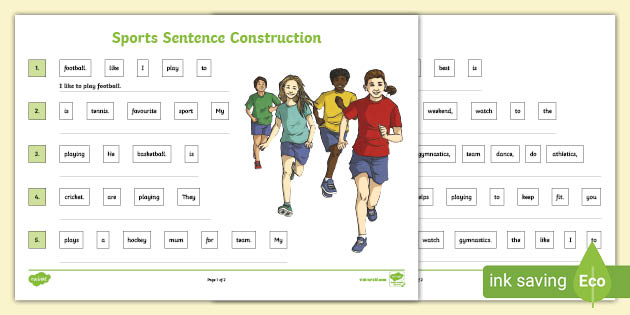 Sports Sentence Construction Worksheet (Teacher-Made)