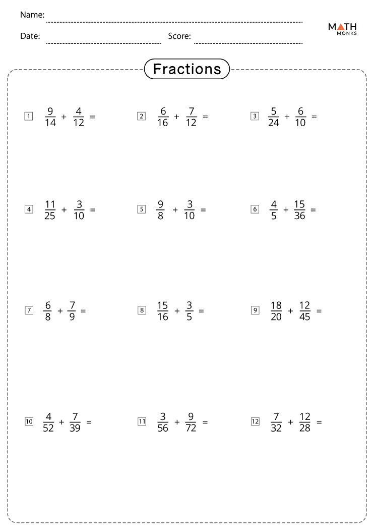 Fractions Worksheets Grade 7 - Math Monks