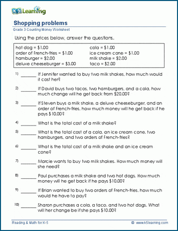Shopping problems | Worsheets library