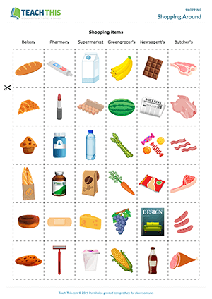 worksheet for shopping