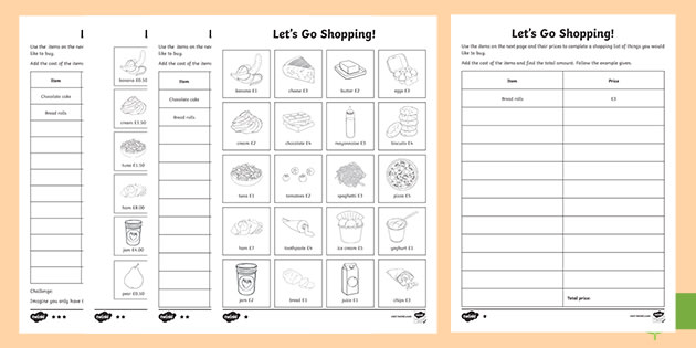 Shopping List Differentiated Worksheets (Lehrer gemacht)