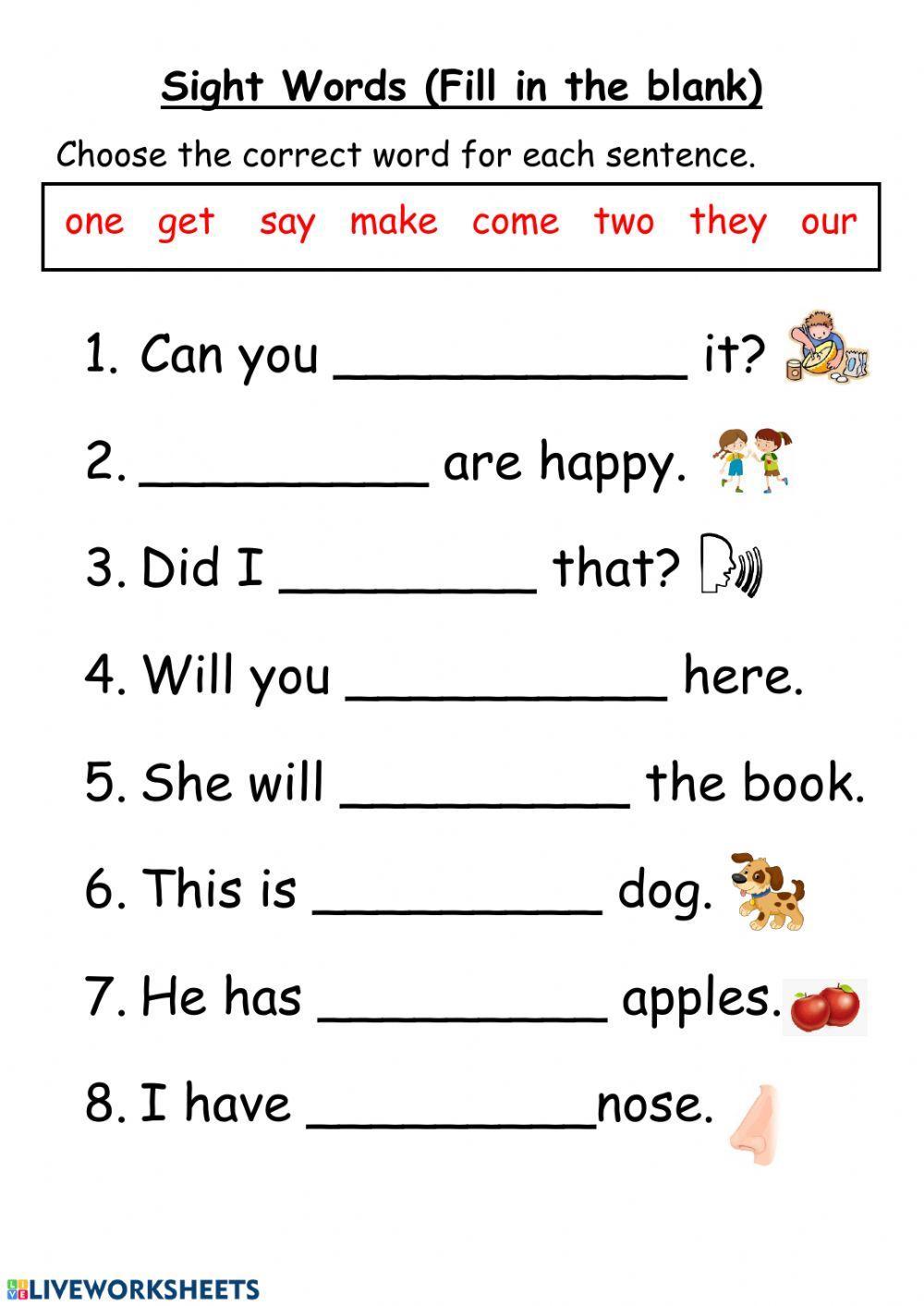 Sight Words online worksheet  
