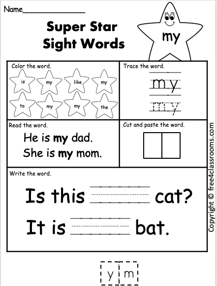Free Sight Word Worksheet - (my) - Free Worksheets ...