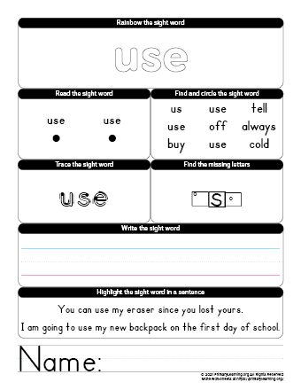 worksheet for sight