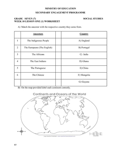 Grade 7 - Worksheets - Social Studies