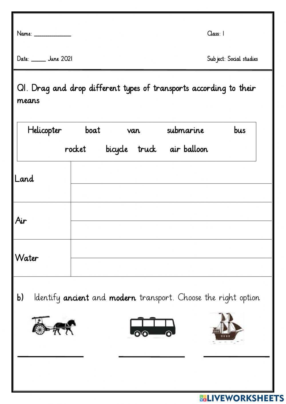 Social studies worksheet for Grade 1  