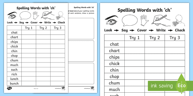 worksheet for spelling words