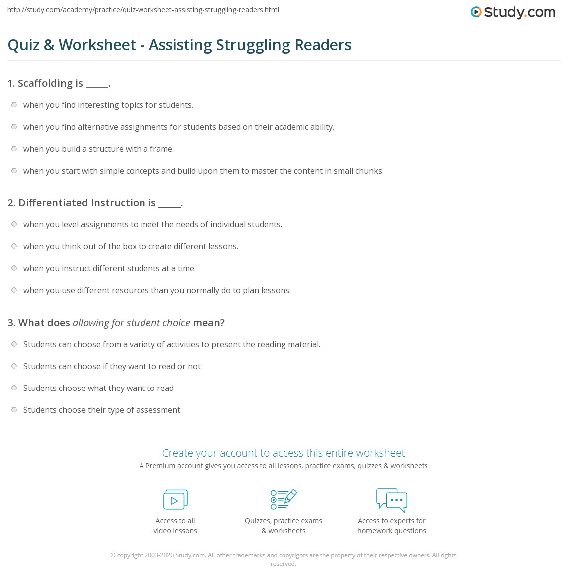worksheet for struggling readers