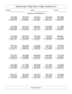 Subtraction Worksheets