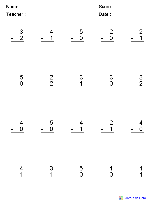 Subtraction Worksheets | Dynamically Created Subtraction Worksheets
