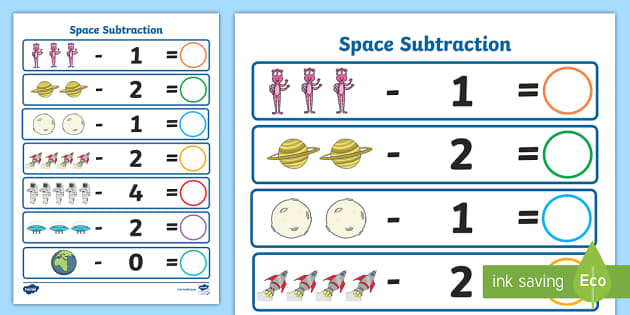 Pictorial Subtraction | Year 1 - Year 2 | Space Subtraction