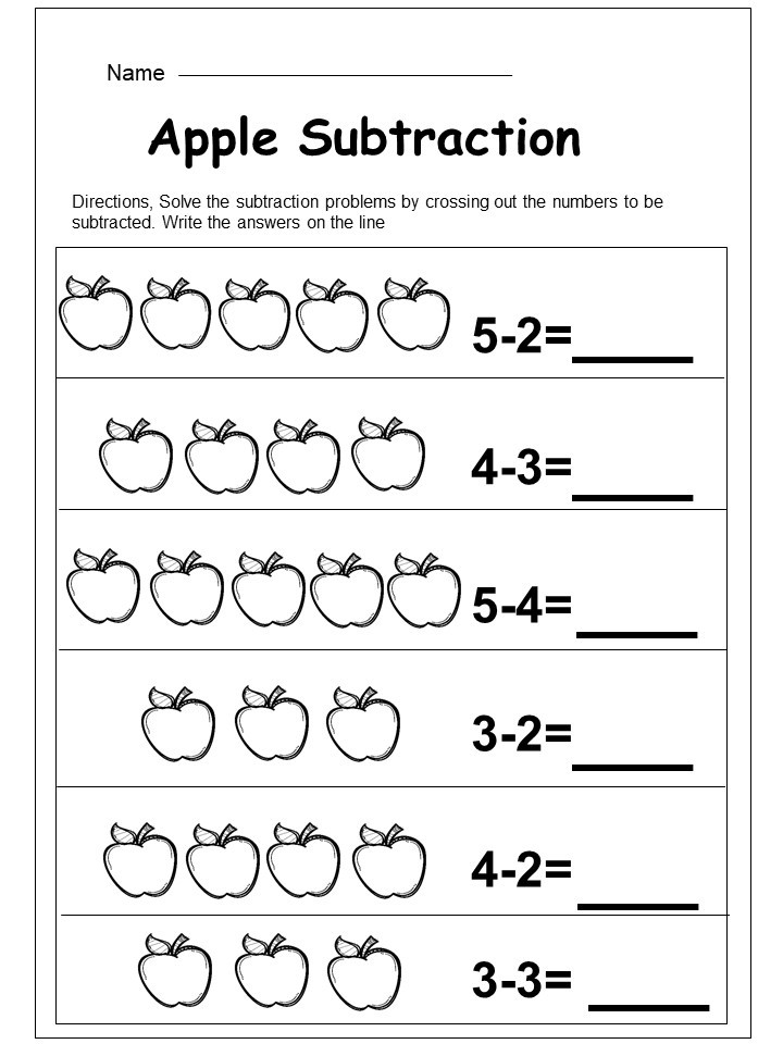 Free Apple Subtraction Worksheet - kindermomma.com