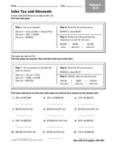 Reteach: Sales Tax and Discounts Worksheet for 6th Grade | Lesson ...