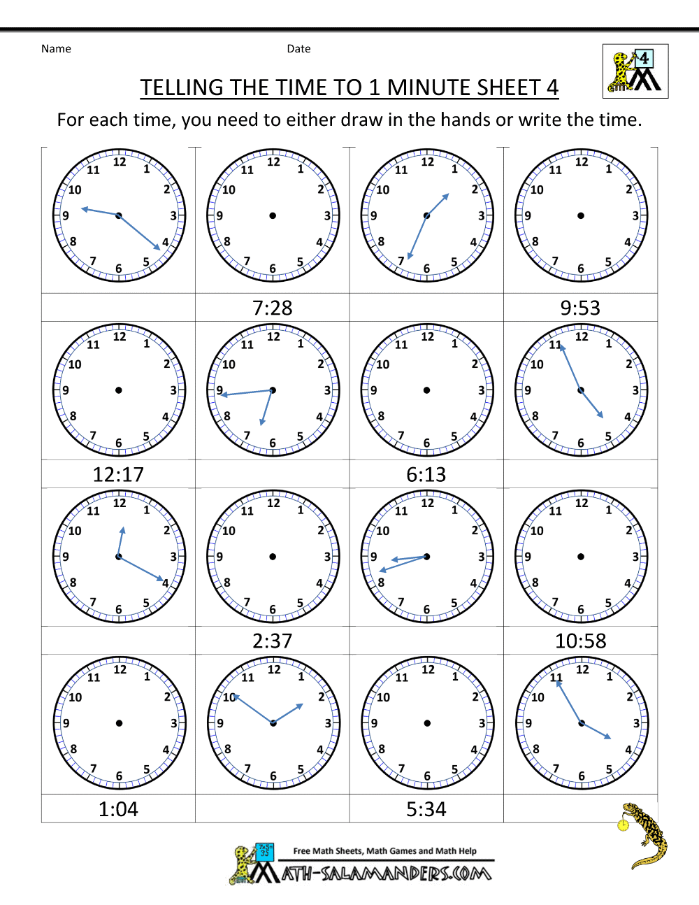 printable-time-worksheets-telling-the-time-to-1-min-4 | Clock ...