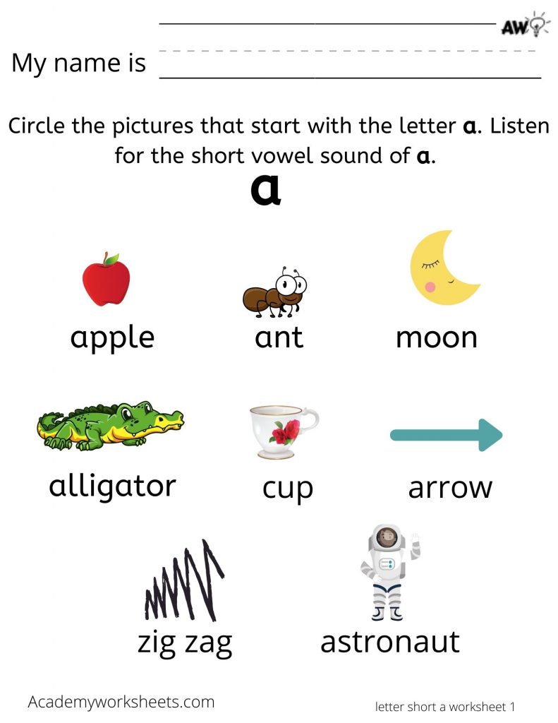 worksheet for the letter a