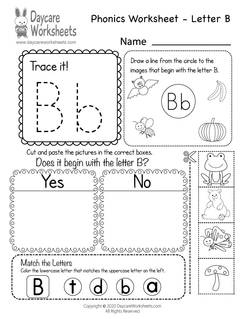 Free Letter B Phonics Worksheet for Preschool - Beginning Sounds