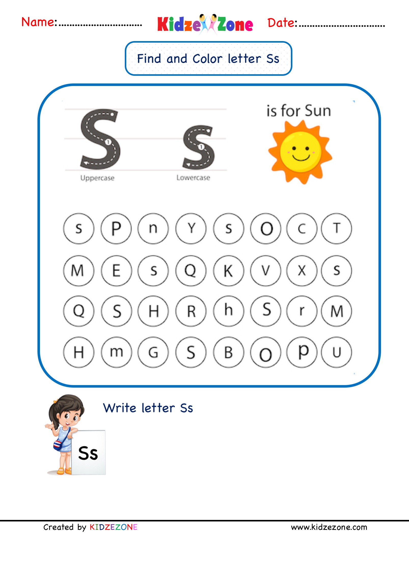 worksheet for the letter s