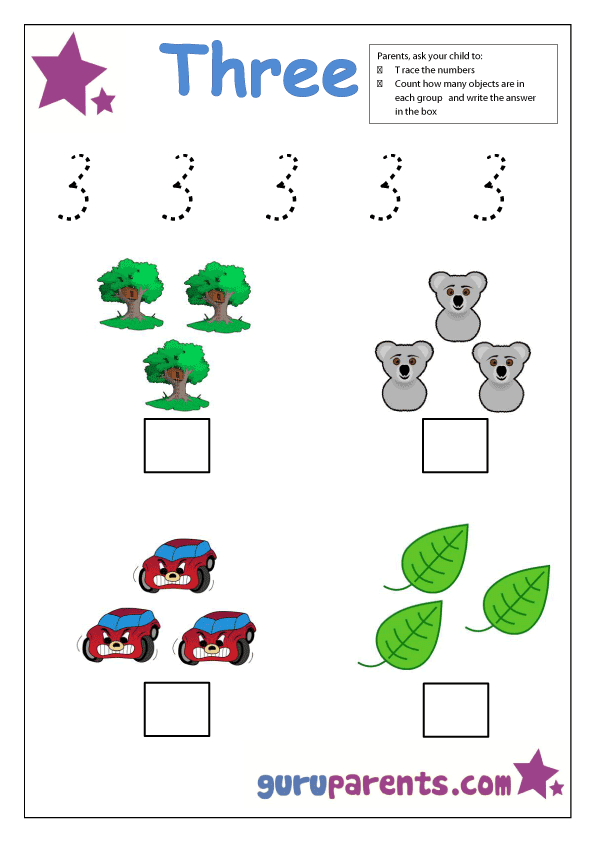 Number 3 worksheets | guruparents