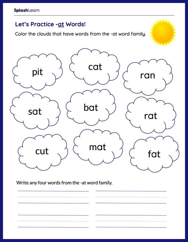 Lets Practice -at Words - ELA Worksheets - SplashLearn - Worksheets Library
