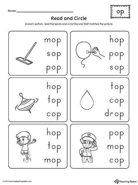 OP Word Family Match Picture to Words Worksheet ...