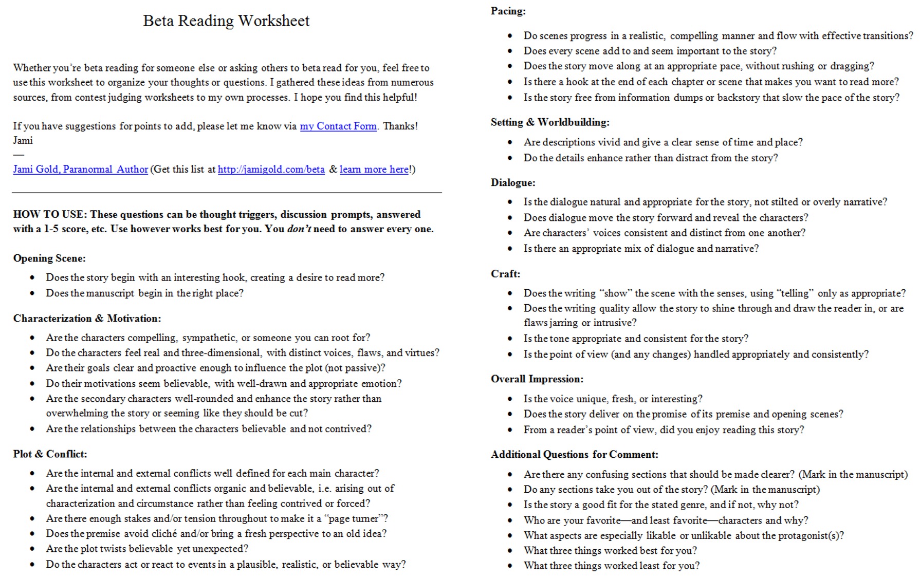 Worksheets for Writers | Jami Gold, Paranormal Author
