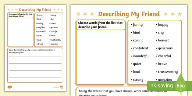 worksheet for writing about friendship